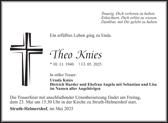 Traueranzeige von Theo Knies von Südthüringer Presse