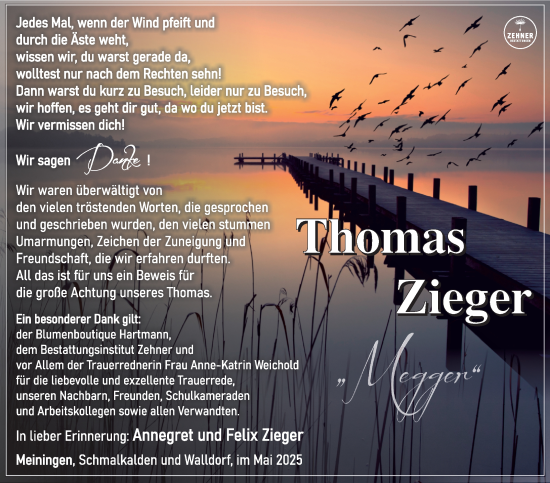 Traueranzeige von Thomas Zieger von Südthüringer Presse