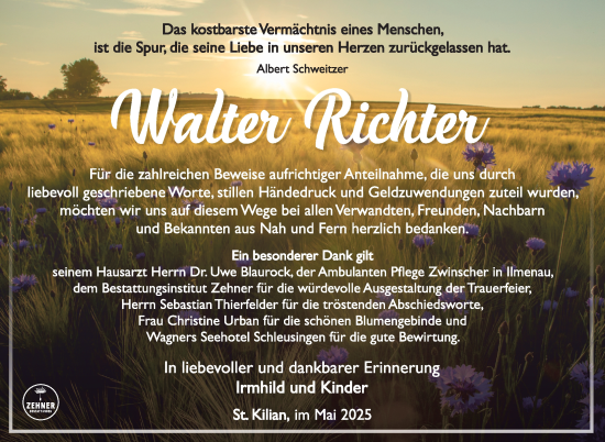 Traueranzeige von Walter Richter von Südthüringer Presse