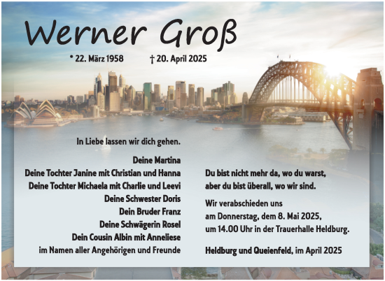 Traueranzeige von Werner Groß von Südthüringer Presse