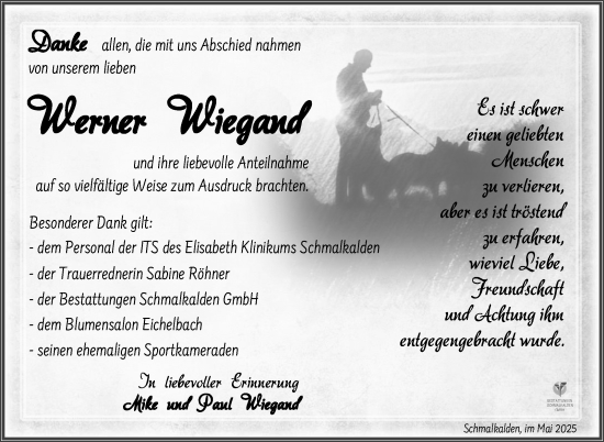 Traueranzeige von Werner Wiegand von Südthüringer Presse