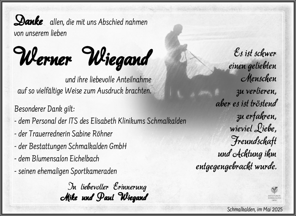  Traueranzeige für Werner Wiegand vom 24.05.2025 aus Südthüringer Presse