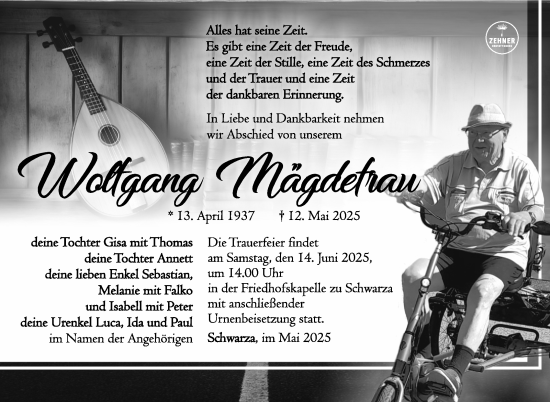 Traueranzeige von Wolfgang Mägdefrau von Südthüringer Presse