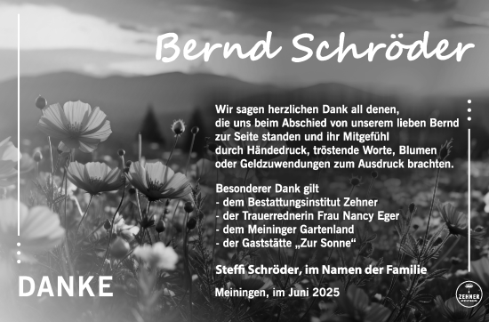 Traueranzeige von Bernd Schröder von Südthüringer Presse
