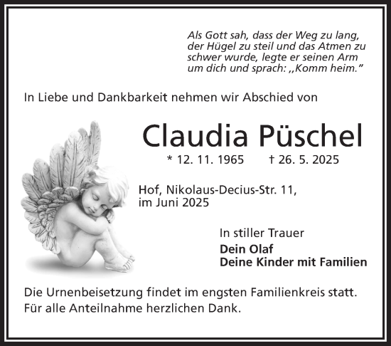 Traueranzeige von Claudia Püschel von Frankenpost
