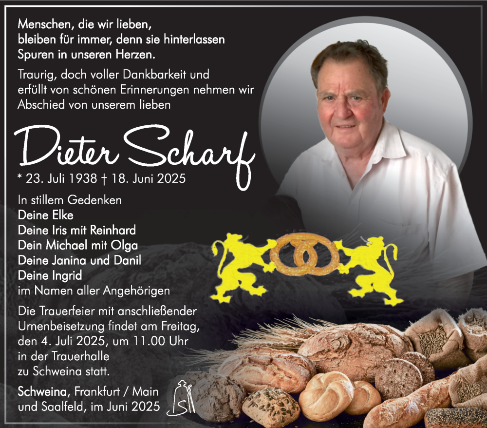  Traueranzeige für Dieter Scharf vom 27.06.2025 aus Südthüringer Presse
