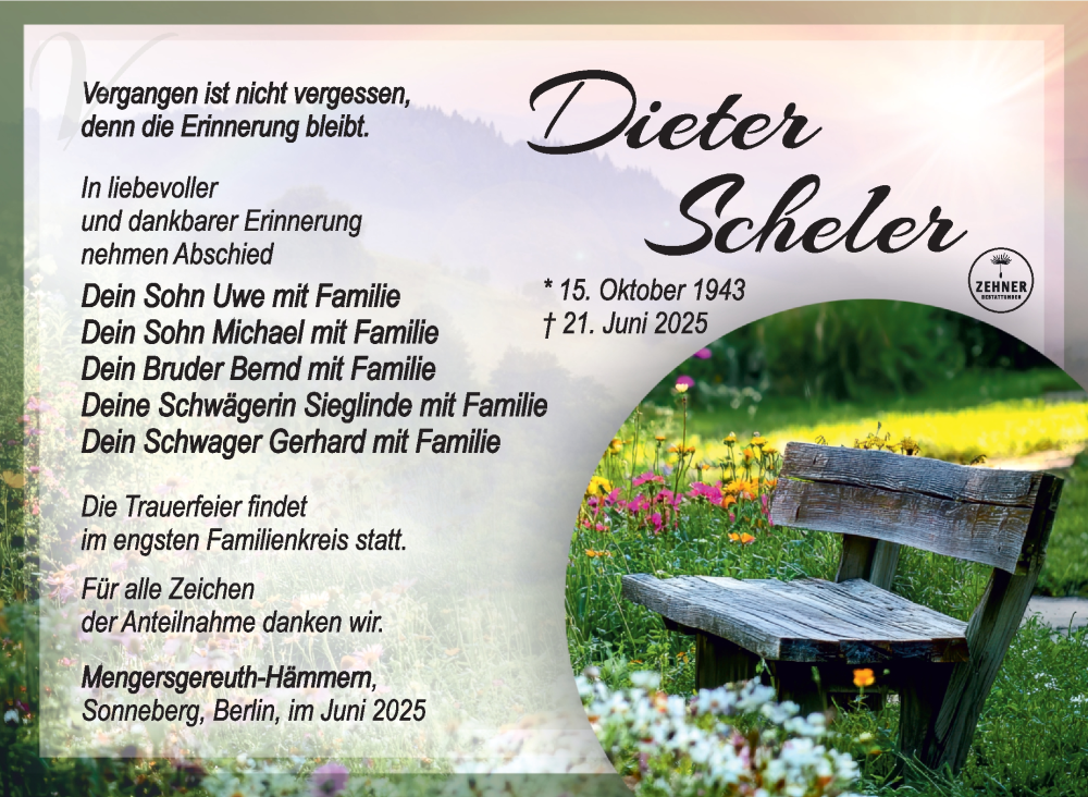  Traueranzeige für Dieter Scheler vom 28.06.2025 aus Südthüringer Presse