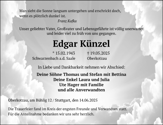 Traueranzeige von Edgar Künzel von Frankenpost