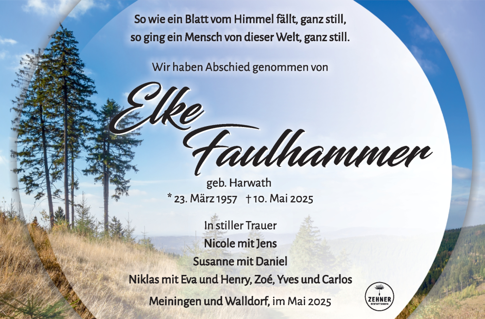  Traueranzeige für Elke Faulhammer vom 14.06.2025 aus Südthüringer Presse