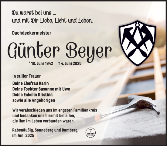 Traueranzeige von Günter Beyer von Südthüringer Presse