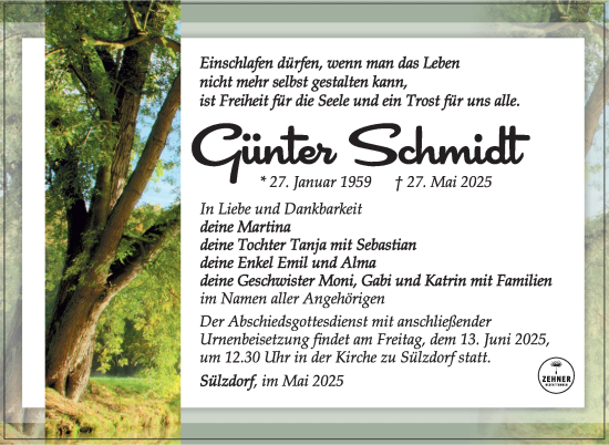 Traueranzeige von Günther Schmidt von Südthüringer Presse