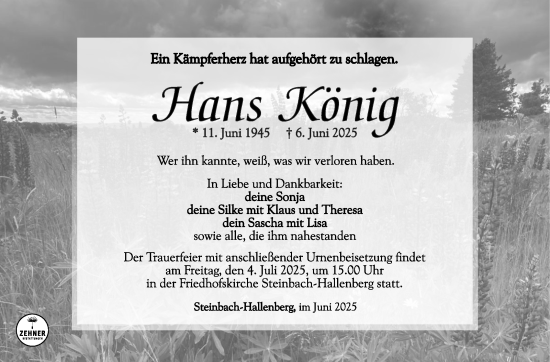 Traueranzeige von Hans König von Südthüringer Presse