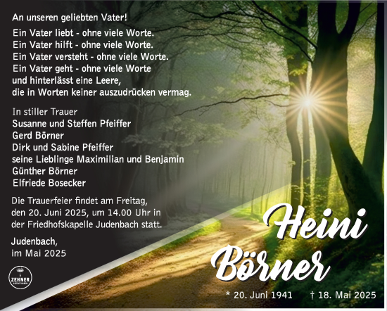 Traueranzeige von Heini Börner von Südthüringer Presse