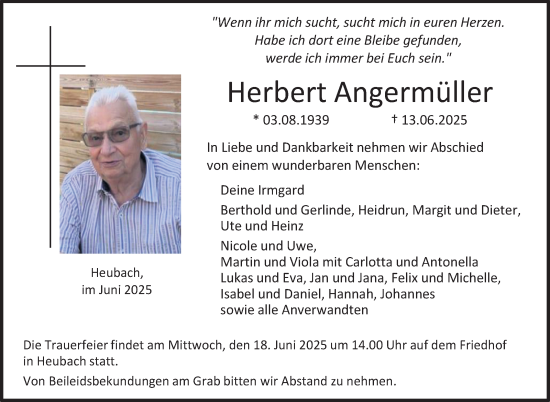 Traueranzeige von Herbert Angermüller von Neue Presse Coburg