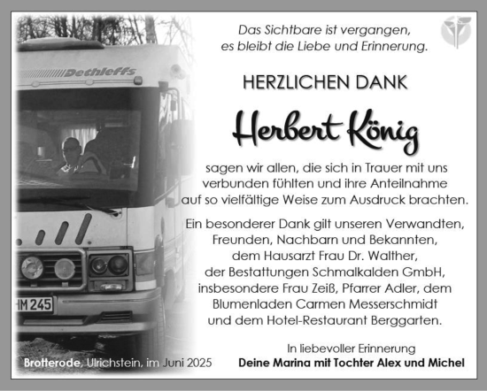 Traueranzeige von Herbert König von Südthüringer Presse