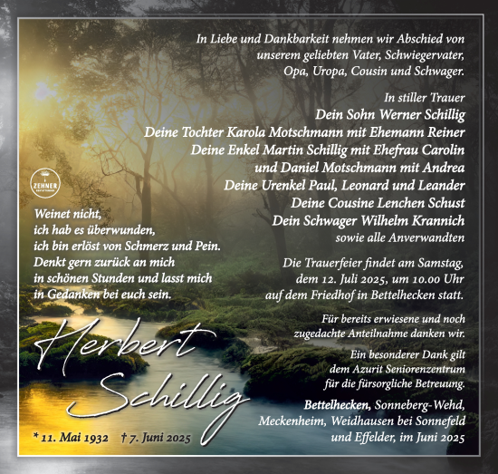 Traueranzeige von Herbert Schilling von Südthüringer Presse