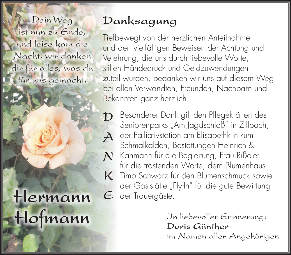  Traueranzeige für Hermann Hofmann vom 13.06.2025 aus Südthüringer Presse