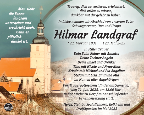 Traueranzeige von Hilmar Landgraf von Südthüringer Presse