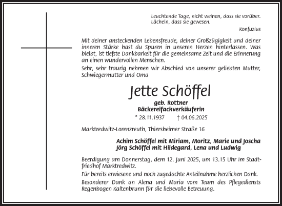 Traueranzeige von Jette Schöffel von Frankenpost