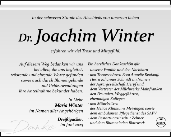 Traueranzeige von Joachim Winter von Südthüringer Presse