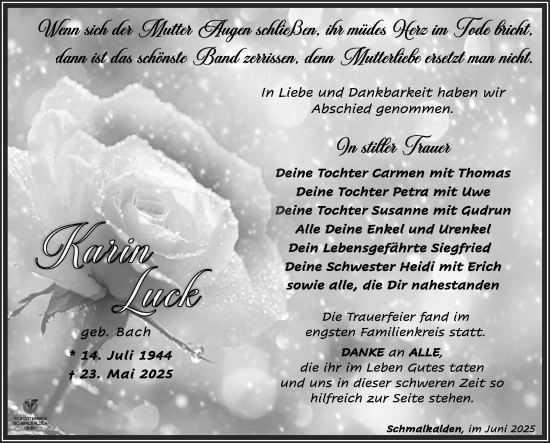 Traueranzeige von Karin Luck von Südthüringer Presse