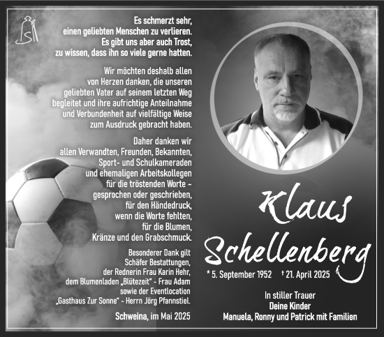 Traueranzeige von Klaus Schellenberg von Südthüringer Presse