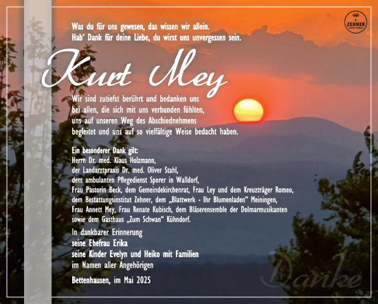 Traueranzeige von Kurt Mey von Südthüringer Presse