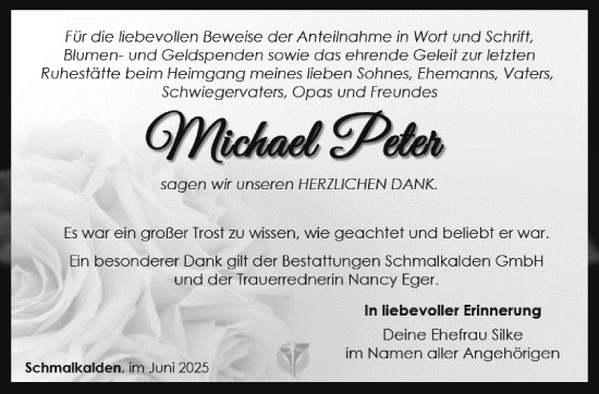 Traueranzeige von Michael Peter von Südthüringer Presse