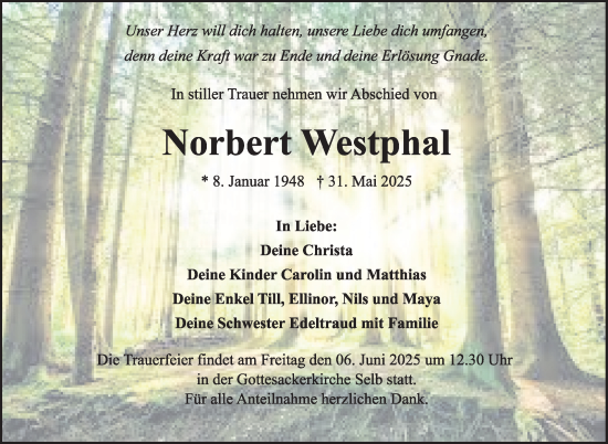 Traueranzeige von Norbert Westphal von Frankenpost