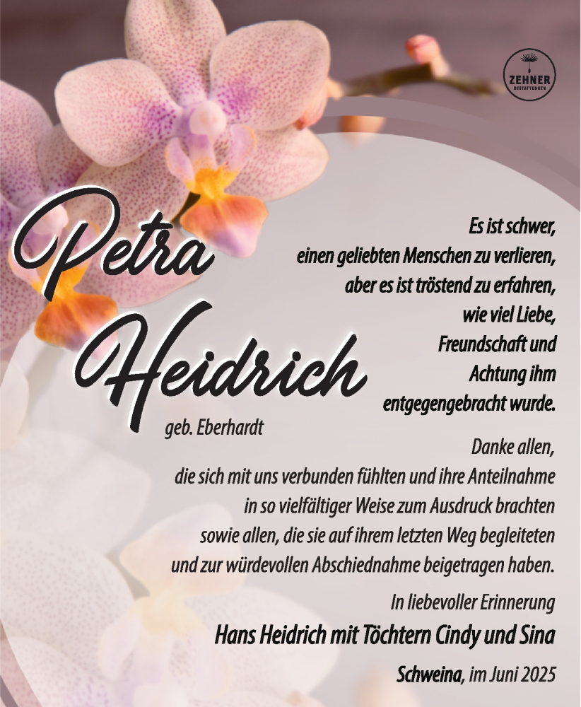  Traueranzeige für Petra Heidrich vom 06.06.2025 aus Südthüringer Presse
