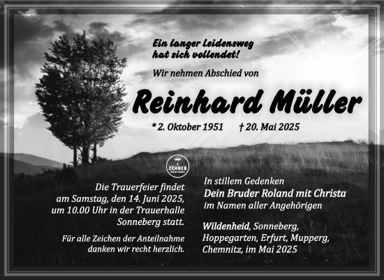 Traueranzeige von Reinhard Müller von Südthüringer Presse