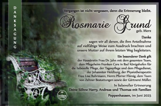 Traueranzeige von Rosmarie Grund von Südthüringer Presse