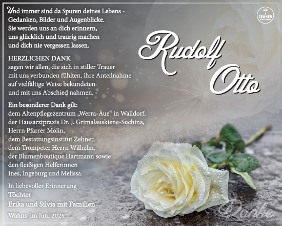 Traueranzeige von Rudolf Otto von Südthüringer Presse