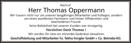 Traueranzeige von Thomas Oppermann von Frankenpost