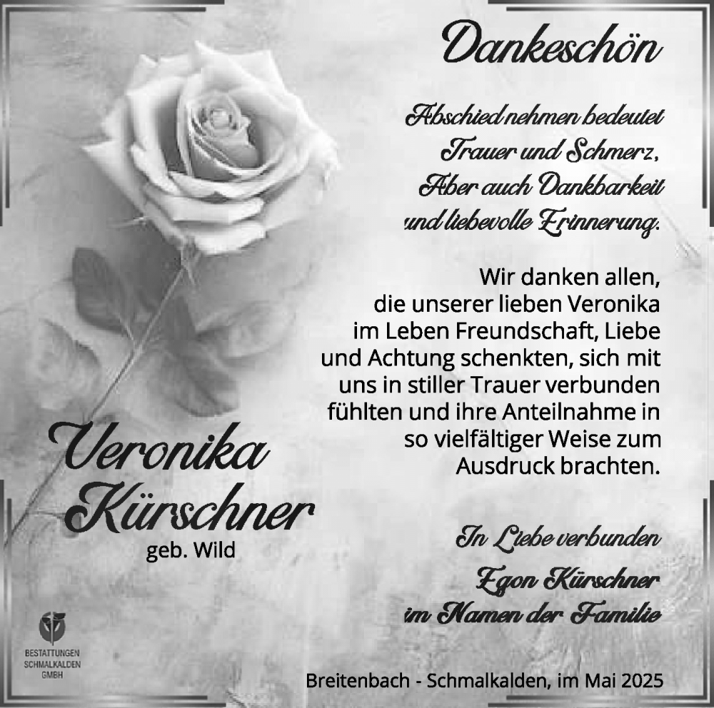  Traueranzeige für Veronika Kürschner vom 21.06.2025 aus Südthüringer Presse