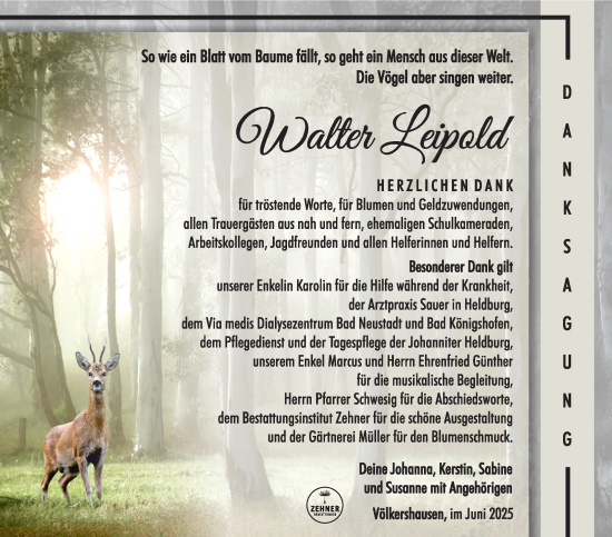 Traueranzeige von Walter Leipold von Südthüringer Presse