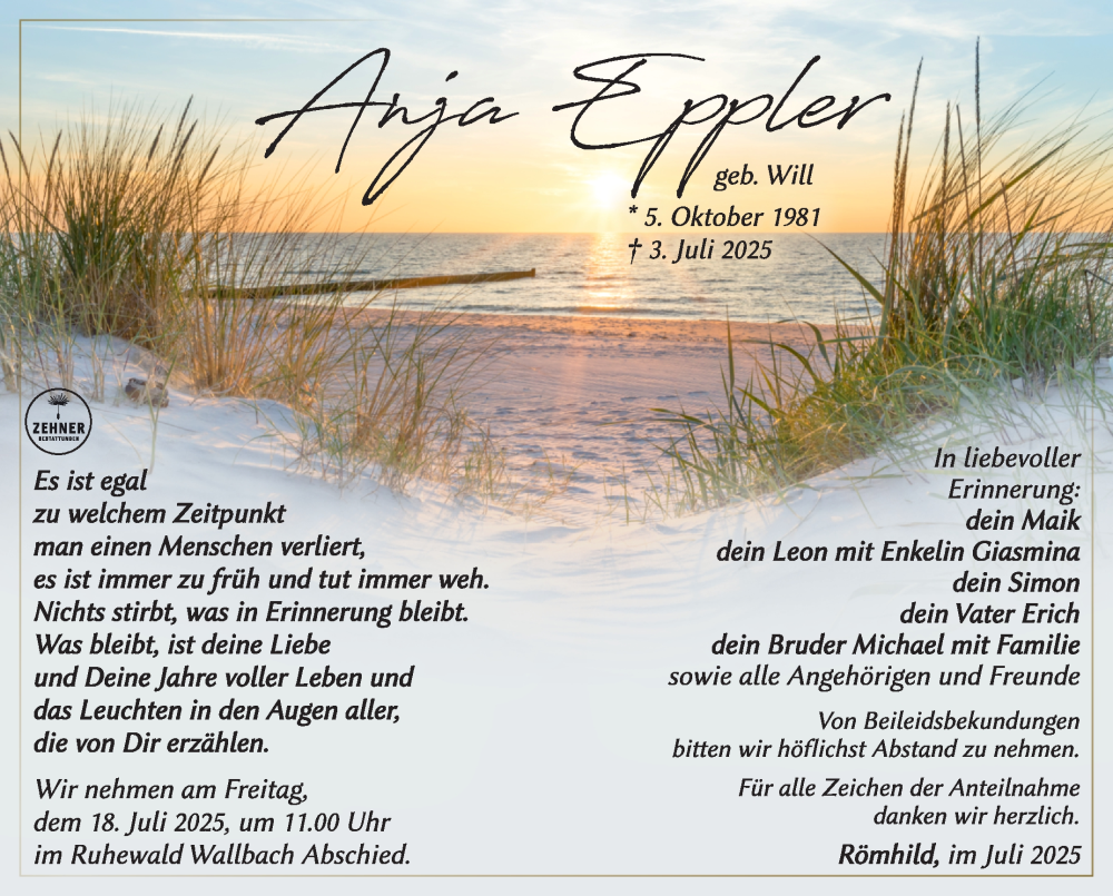  Traueranzeige für Anja Eppler vom 12.07.2025 aus Südthüringer Presse