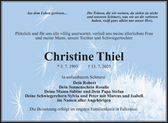 Traueranzeige von Christine Thiel von Südthüringer Presse