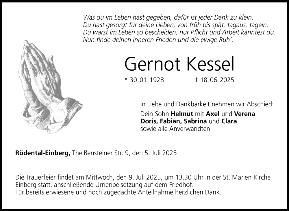  Traueranzeige für Gernot Kessel vom 05.07.2025 aus Neue Presse Coburg