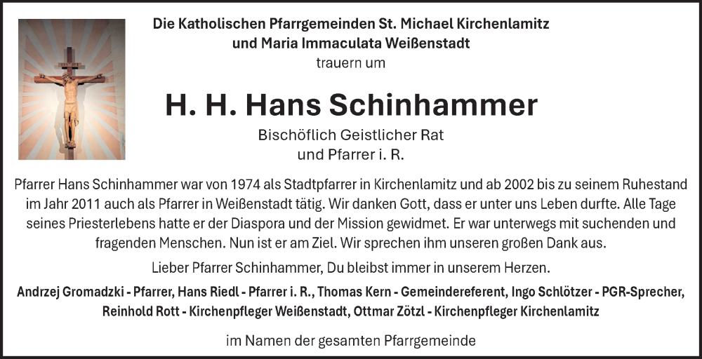  Traueranzeige für Hans Schinhammer vom 09.07.2025 aus Frankenpost