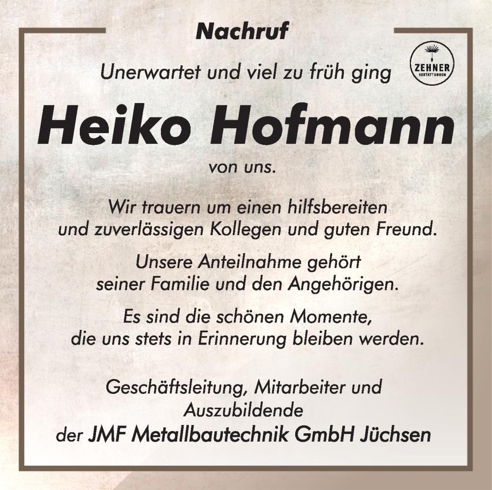 Traueranzeige für Heiko Hofmann vom 05.07.2025 aus Südthüringer Presse