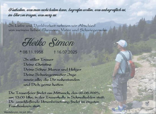 Traueranzeige von Heiko Simon von Südthüringer Presse