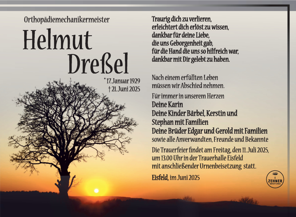  Traueranzeige für Helmut Dreßel vom 05.07.2025 aus Südthüringer Presse