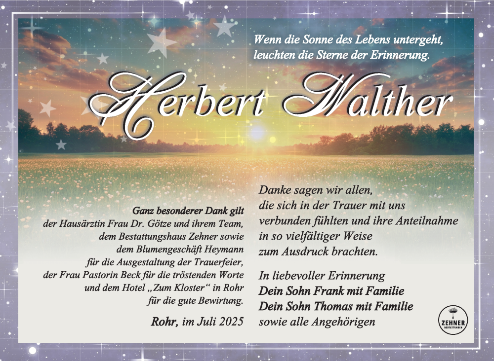  Traueranzeige für Herbert Walther vom 25.07.2025 aus Südthüringer Presse