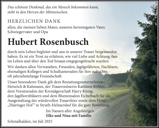 Traueranzeige von Hubert Rosenbusch von Südthüringer Presse