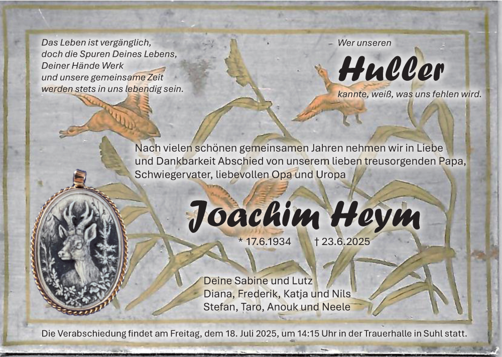  Traueranzeige für Joachim Heym vom 05.07.2025 aus Südthüringer Presse