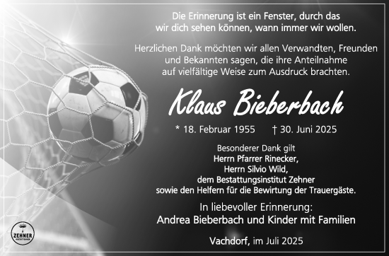 Traueranzeige von Klaus Bieberbach von Südthüringer Presse