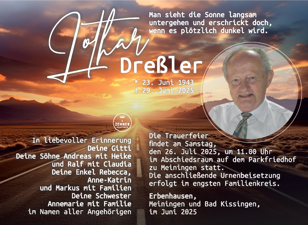  Traueranzeige für Lothar Dreßler vom 11.07.2025 aus Südthüringer Presse