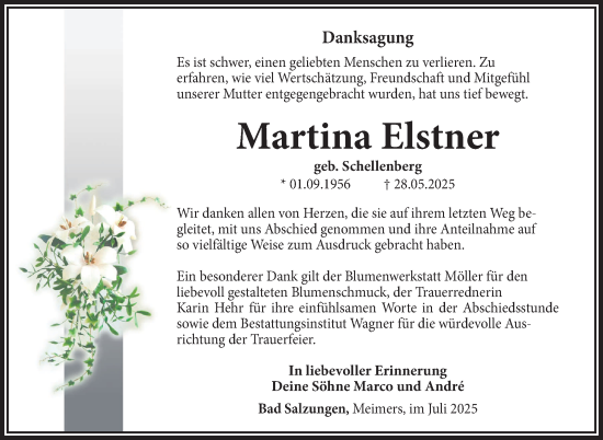 Traueranzeige von Martina Elstner von Südthüringer Presse