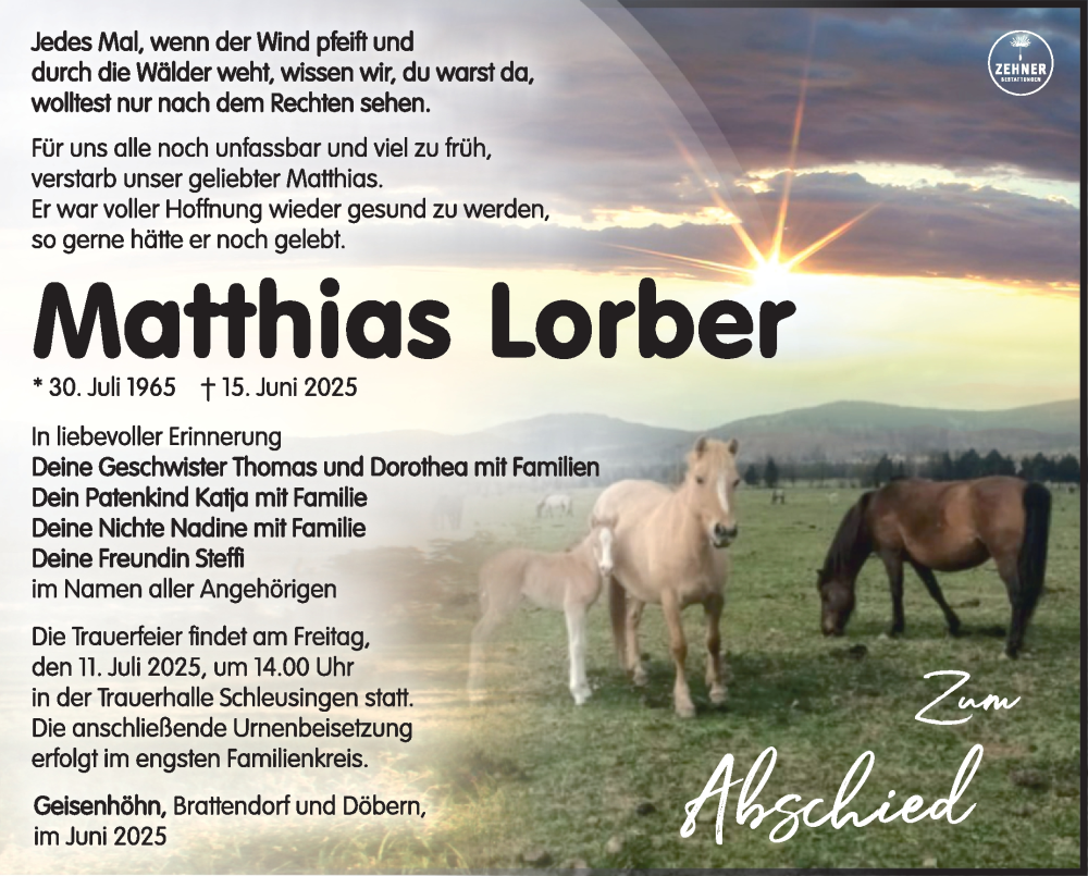  Traueranzeige für Matthias Lorber vom 05.07.2025 aus Südthüringer Presse